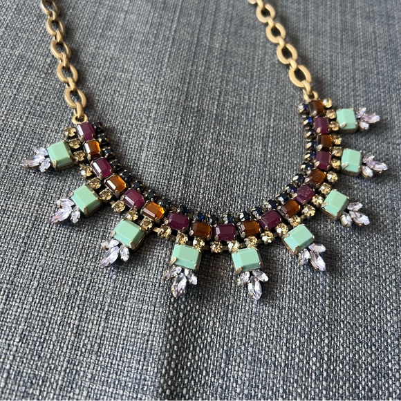 J Crew Elegant vintage  Gold Tone and stone Chain costume Necklace - Picture 4 of 10